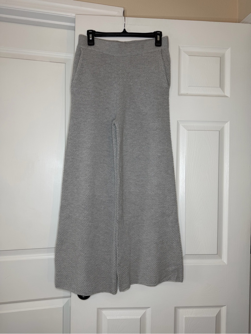 Heyson Waffle Knit Wide Leg Gray Pants Elastic Waist Pockets Womens Medium.